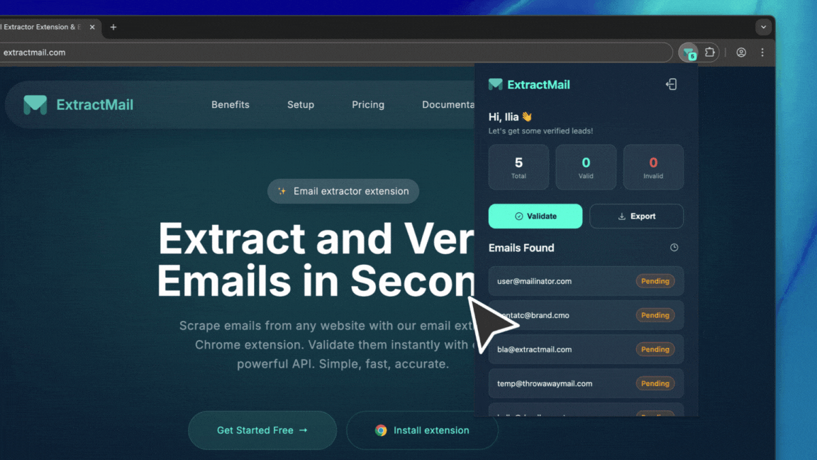 Reachable emails demo